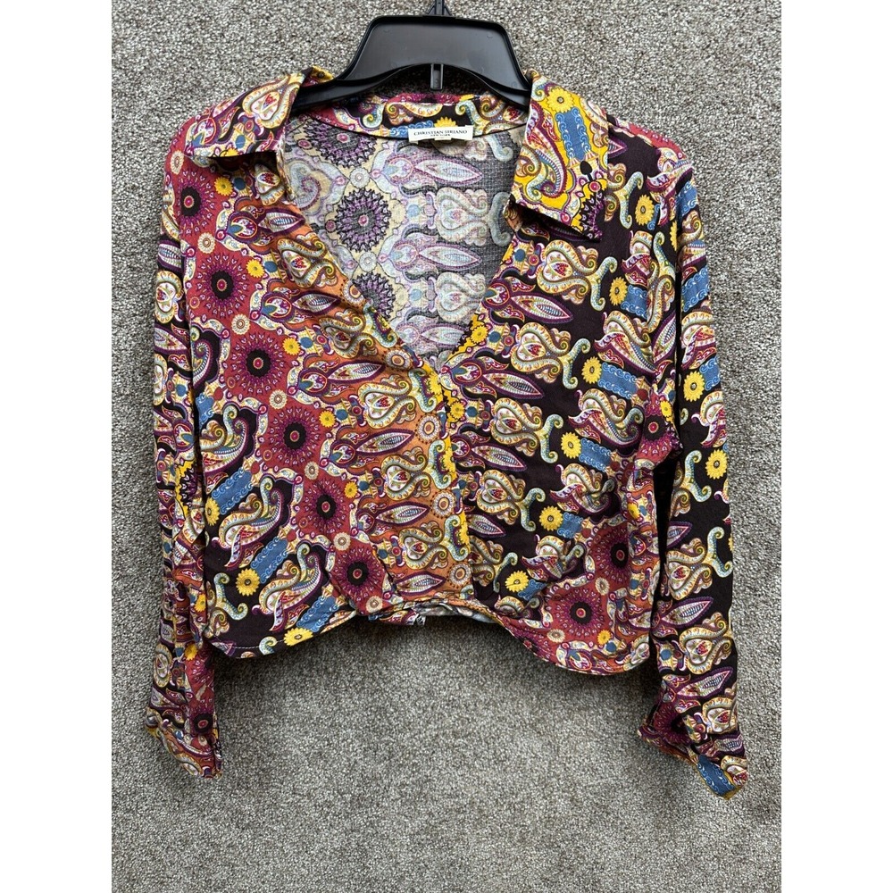 Christian Siriano Women size Medium Long Sleeve‎ Crop Blouse Paisley - BOHO